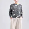 Moda Femenina de Alta Gama Nueva Primavera y Otoño, Holgada, Tallas Grandes, Estampada, Versátil, Tejido de Punto, Camiseta de Manga Larga Issey Miyake
