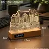 Reloj de acrílico creativo con luz nocturna, recuerdo de edificio emblemático cultural y turístico de ciudad, decoración de escritorio hecha a medida
