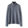 Suéter Pulôver Feminino Gola Alta Manga Longa Color-blocking Patchwork Cashmere Punhos Contrastantes Casual Solto Versátil Malha
