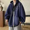 Cardigã com Capuz Masculino Primavera e Outono Solto Casual Manga Longa Adolescentes Americanos Casal Cinza Jaqueta com Capuz