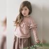 Promoção de LiquidaçãoCamiseta de Manga Longa para Meninas, Estilo Doce e Fresco, Coleção de Outono, Gola Redonda com Babados, Cor Sólida, Adequada para Usar em Camadas