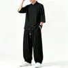Conjunto de Camisa e Calça Masculina de Algodão e Linho Estilo Chinês Novo Verão 2026, Conjunto de Duas Peças com Gola Alta Botonê Retro