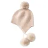 Novo Chapéu de Lã com Orelhas e Pom-Pom Outono e Inverno Quente Anti-Frio Chapéu Feminino Simples Versátil Gorro