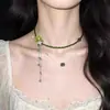 [País de las Hadas de los Campos Verdes] Collar con borla de mariposa de cristal verde estilo bosque para mujer, cadena para la clavícula fresca y chic, collar dulce y fresco para chica popular