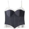 Top de tirantes de encaje de longitud media con copas incorporadas, sin costuras, hermoso diseño en la espalda, adecuado para usar como prenda exterior o interior, sujetador largo para mujer, transfronterizo