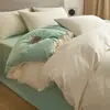 Conjunto de cama de quatro peças 100% algodão, algodão lavado, respirável, confortável, inspirado em dopamina, design vibrante color-block, disponível para dropshipping
