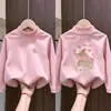 Blusa Base de Fleece Escovado para Bebê Outono Inverno Novo Estilo Camiseta de Manga Longa para Meninas Térmica de Lã Quente Casual Roupa Íntima Menina Pequena