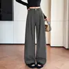 Traje Outono Inicial 2026 Calça de Perna Larga Feminina Nova Reta Comprimento Total Casual Petite Estreita Cintura Alta Calça de Traje com Caimento