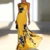 Vestido Largo de Un Hombro Estampado Azul de Marca Independiente Estilo Europeo y Americano Nuevo 2026 Elegante y Gracioso Vestido de Fiesta