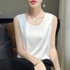 Camisola de Cetim de Seda 2026 Verão Nova Moda Feminina Decote V na Frente Decote Redondo nas Costas Camisola Curta Interna Regata Camiseta