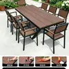 Conjunto de Mesa e Cadeiras de Madeira-Plástico para Exterior em Metal Pátio Mesa de Jantar de Lazer para Exterior Anti-corrosão Mesa e Cadeiras Pequenas para Varanda Aberta Jardim