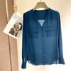Camisa de Seda para Mujer 2026 Primavera y Otoño Nuevo Estilo Seda de Morera Chic Estilo Francés Top Ajustado de Nicho Camisa de Manga Larga