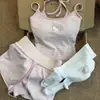 Pijama de Nuevo Estilo con Almohadillas para el Pecho para Mujer, Shorts de Tirantes de Verano, Hilo de Seda Helada, Rayas Rosas Dulces y Lindas, Conjunto de Gato Kt