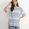 Camiseta Listrada Moda Europeia e Americana Transfronteiriça Roupas Femininas Verão 2026 Amazon Camiseta de Comércio Exterior Manga Média Top Solto