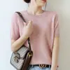 Camiseta holgada para mujer en primavera y otoño, no de cachemira, de manga corta, top corto, capa interior, suéter de punto redondo