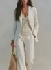 2026 Blazer Casual Off-white com Padrão de Diamantes Calça de Cintura Alta Fluida de Perna Larga Roupas Femininas de Luxo Leve para o Trabalho