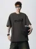Camiseta de Manga Corta Pesada 220g para Hombre Verano Hombro Suelto Camiseta de 7 Puntos Oversize Joker Manga Media Manga Media