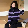 Conjunto de Malha Listrada Pelúcia Duas Peças para Meninas 2026 Primavera/Outono Novo Doce Fresco Suéter Solto Calça de Pernas Largas Conjunto Quente
