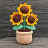 Novo Produto Acabado Criativo Feito à Mão Crochê Girassol Fio Degradê Planta em Vaso Flor de Simulação Ornamento de Mesa Presente