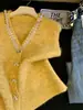 Colete Tricot Decote V Lantejoulas Miçangas Indústria Pesada Feminino Outono 2026 Cinza Cardigan Laço Slim Camada Superior