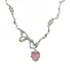 Collar de Corazón Dopamina Colorido para Mujer Primavera/Verano 2025, Cadena para Clavícula de Diseño Único, Accesorios de Estilo Dulce y Fresco para Chicas a la Moda