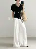 ¡Eleva los hombros y hace que la cabeza se vea más pequeña! Top de Cuello en V con Cintura Plisada y Ceñida, Camiseta Suelta de Verano con Mangas Cortas y Caída para Mujer