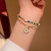 Pulseira Colorida de Pérolas Artificiais e Contas para Cross-border da Amazon, Corrente Camada com Pingente de Flor e Clipe de Papel, Joia da Moda Feminina
