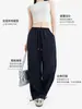 Calça jeans casual de workwear retrô americana para mulheres, verão, solta, reta, cintura alta, perna larga, modelagem que emagrece, fluida, secagem rápida, calça de perna larga