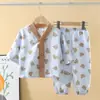 Cardigã Infantil de Sete Mangas Roupas de Casa Bebê Verão Roupas para Ar Condicionado para Meninos e Meninas Estilo Coreano Pijama Fino de Casa para Bebê