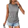 2026 Europeu e Americano Transfronteiriço Verão Novo Casual Cor Sólida Pulôver Sem Mangas Plissado Gola Redonda Colete Camiseta Feminina