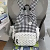 Mochila Xadrez Casual Feminina Doce de Renda Estilo Coreano para Estudantes Universitários Tendência Alta Aparência Grande Capacidade Bolsa Escolar