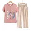 Conjunto de Ropa de Verano para Mujeres de Mediana Edad y Mayores, Nuevas Blusas de Algodón para Madres, Cárdigans para Señoras Mayores, Camisas de Manga Corta de Verano Estilo Abuela