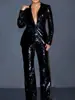 Mono Transfronterizo de Verano 2027 Estilo Nuevo Europeo y Americano Ropa de Mujer Amazon Mono de Manga Larga con Cuello en V y Lentejuelas Conjunto de Dos Piezas