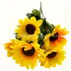 Buquê de Girassol Flor Artificial, Flor de Seda Artificial, Girassol, Decoração para Casa ao Ar Livre, Decoração de Fundo para Casamento, Atacado de Flores