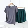 Pijama de Modal para Mujer de Verano, Manga Corta y Shorts, Delgado, Casual, Color Sólido, Adecuado para Salir, Conjunto Fresco y Cómodo para Estar en Casa