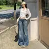 Jeans acampanados lavados con teñido anudado naranja juvenil # para mujer, corte ajustado, favorecedores, elegantes, versátiles y de longitud larga