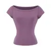 Camiseta básica lisa para mujer, color sólido, estilo básico, cuello barco, elegante, entallada en la cintura, adelgazante, sexy de manga corta, corte ajustado de algodón