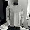 Camiseta Masculina Cinza de Manga Longa, Estilo Americano, Ajustada, Resistente, Desconstruída, Outono, Boxy, Tendência, Camada de Base Slim-Fit