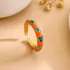 Anel Aberto Ajustável Colorido de Trevo de Quatro Folhas Estilo Europeu e Americano Transfronteiriço, Anel de Moda Versátil Simples e Fresco para Mulheres