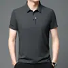 Camiseta Masculina de Seda Gelada de Manga Curta com Gola, Versátil para Negócios, Fresca e Fashion, Camiseta Casual Estampada Masculina