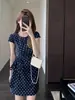 Vestido Retro Francés de Lunares Una Pieza Ceñidor de Cintura Línea A Adelgazante Falda Midi para Mujer 26 Verano Nuevo Estilo H062201