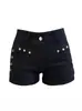 Chica Caliente Negro Y2K Diseño Americano con Remaches Pantalones Cortos de Mezclilla de Cintura Baja Super Cortos Verano Aspecto Adelgazante Línea A Nuevos Pantalones Cortos Calientes