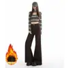 Jeans de Mujer de Color Café Transfronterizos Maillard de Cintura Alta Elásticos con Más Terciopelo Estilo Caliente Otoño/Invierno 2026 Versátiles Cálidos de Campana