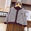 Cardigan de Punto Informal de Moda para Niños, Primavera 2026, Lindo, Bordado de Pony, Rayas, Manga Larga