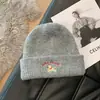 Chapéu de Lã Bordado de Cachorrinho Fofo Feminino Outono Inverno Novo Estilo Emagrecimento Facial Chapéu de Tricô Espesso Quente Chapéu para Cabeça Grande