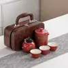 Conjunto de Chá de Viagem Estilo Antigo Conveniente Pequeno Conjunto Preparo de Chá ao Ar Livre Cerâmica Um Bule Três Xícaras Xícara Rápida Personalização de Logo Presente