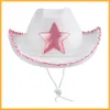 Fabricantes de e-commerce transfronteiriço chapéu de cowboy branco de cinco pontas rosa festa de noiva chapéu de cowboy branco western