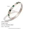 Estilo de Moda Europeu e Americano, Joias de Diamante Verde de Nicho de Luxo, Pulseira com Fecho Geométrico de Strass Banhada a Ouro 18K em Aço Inoxidável