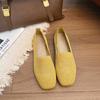 Sapatilhas Doudou para Mulheres Moda Primavera e Verão Novo Estilo Tecido Salto Baixo Boca Rasa Tecido Voador Tamanho Grande Bico Quadrado Pequeno Sapatos de Vovó Preguiçosos