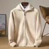 Nuevo Suéter 100% Lana Pura para Hombre Otoño/Invierno 23, Cárdigan con Cuello Medio Alto y Cremallera, Abrigo de Lana, Suéter de Punto de Negocios